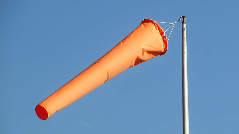 wind indicator, weather, direction, meteorology, orange, blue HD wallpaper