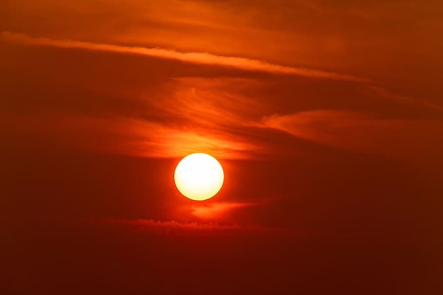 sun, sunset, sky, mood, dusk, clouds, abendstimmung, orange HD wallpaper