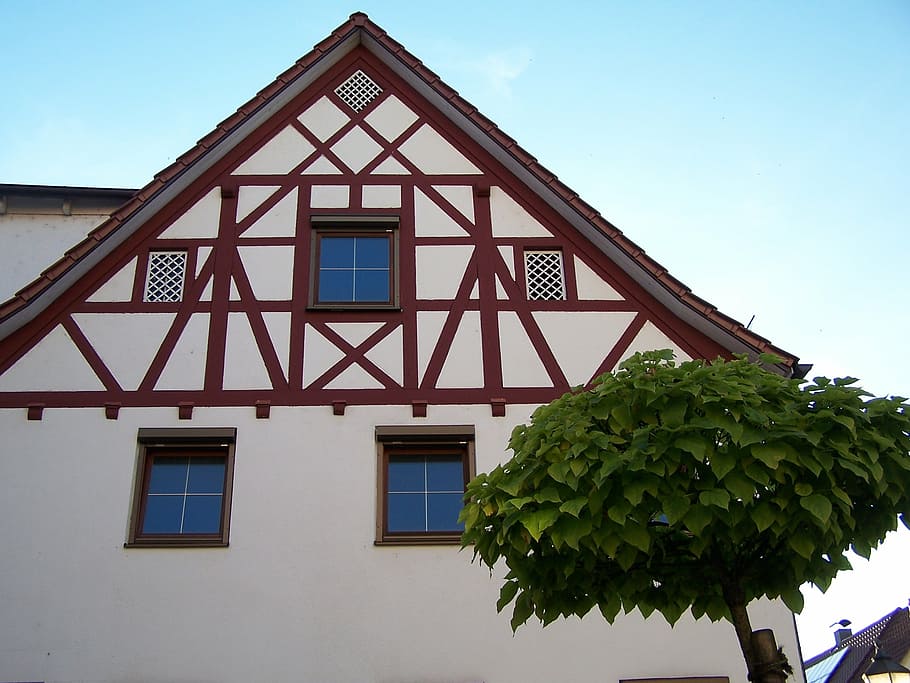 truss, tree, bar, gable, architecture, built structure, building exterior HD wallpaper
