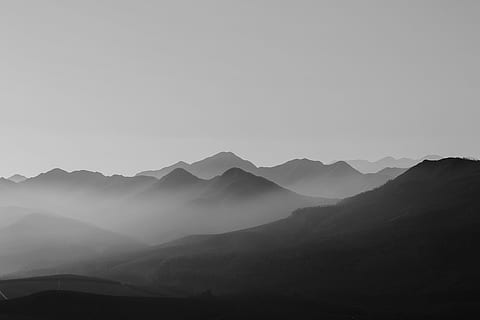 landscape photo of mountains with fog, highland, cloud, sky HD wallpaper