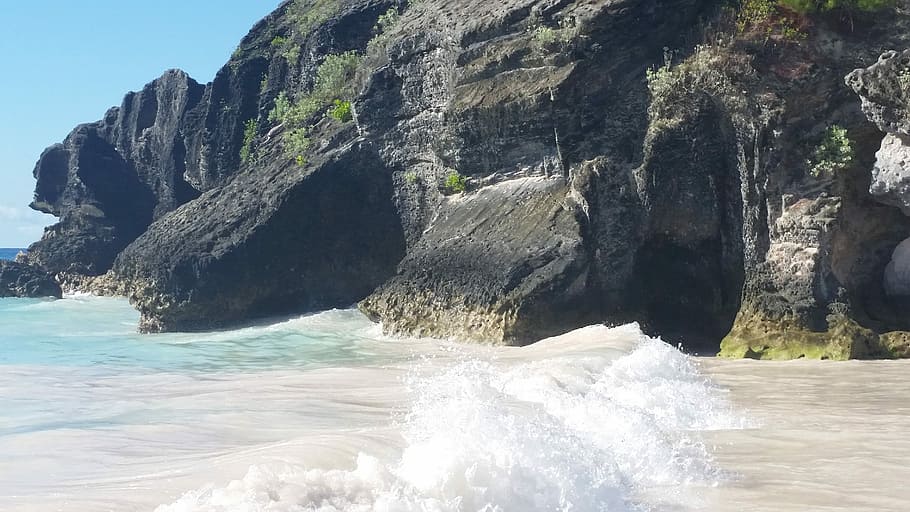 Bermuda, Waves, Rocks, Ocean, Beach, seascape, water, vacation, HD wallpaper