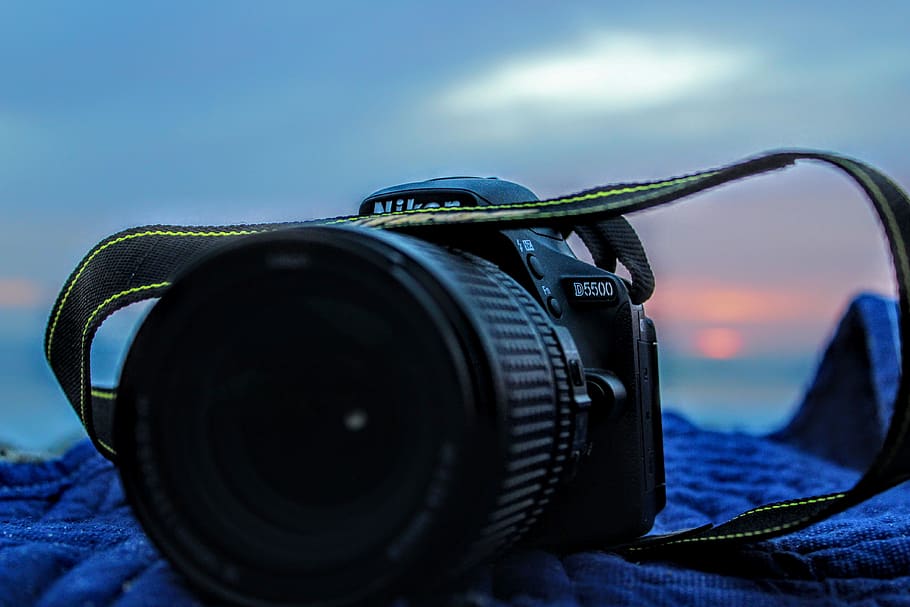 HD wallpaper: camera, strap, sunset, beach, blanket, nature, blue, red,  beauty | Wallpaper Flare