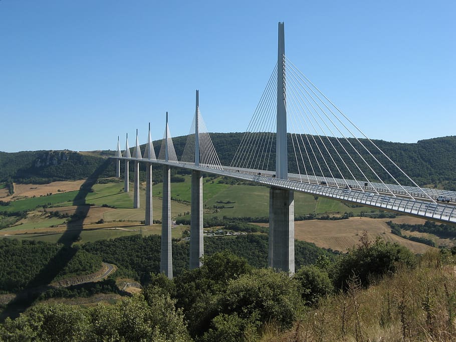 viaduct, millau, france, bridge, cables, tarn river, south of france, HD wallpaper
