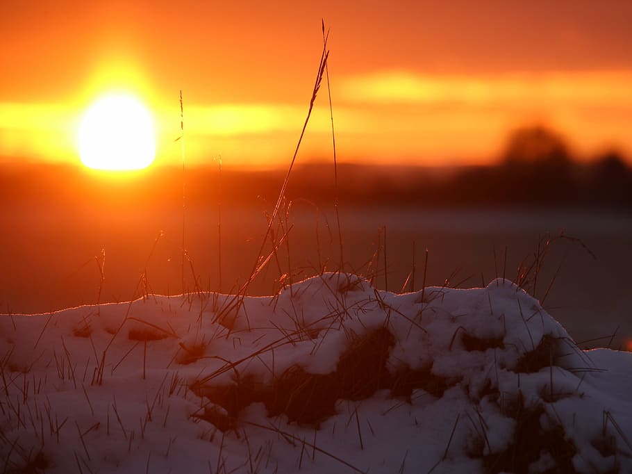 Sunset, Winter, Snow, Evening, Sky, evening sky, wintry, dusk HD wallpaper