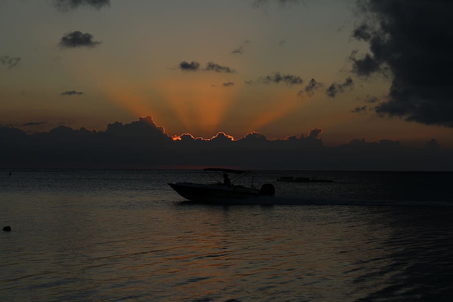 Maritius, Sunset, Boot, Clouds, Evening, summer, beautiful HD wallpaper