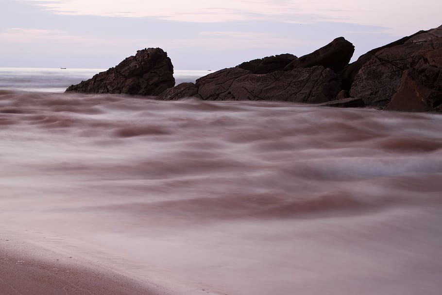 wave, sea, water, beach, rest, sunset, stones, water rocks HD wallpaper