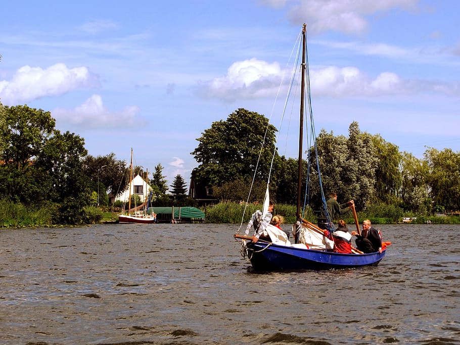 flat bottom, sailing boat, float, inland, boating, waterland HD wallpaper