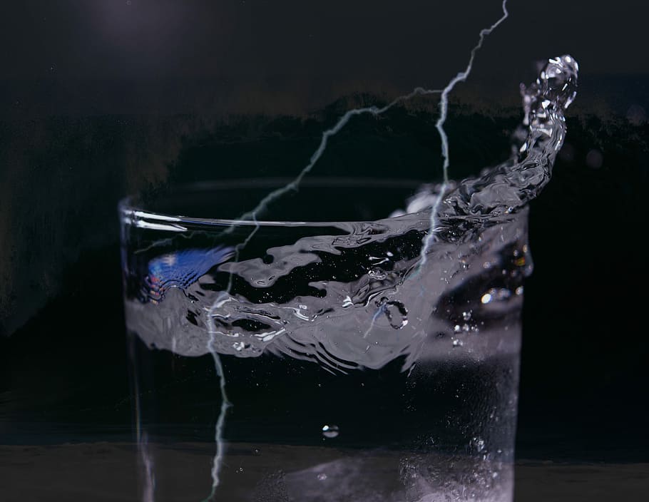 Water, Flash, Glass, black background, studio shot, no people HD wallpaper