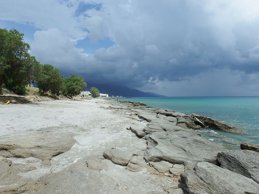 kos, rain, beach, sky, water, beauty in nature, sea, cloud - sky HD wallpaper