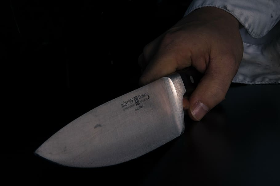 silver and black knife, cutting, cook, cooking, human hand HD wallpaper
