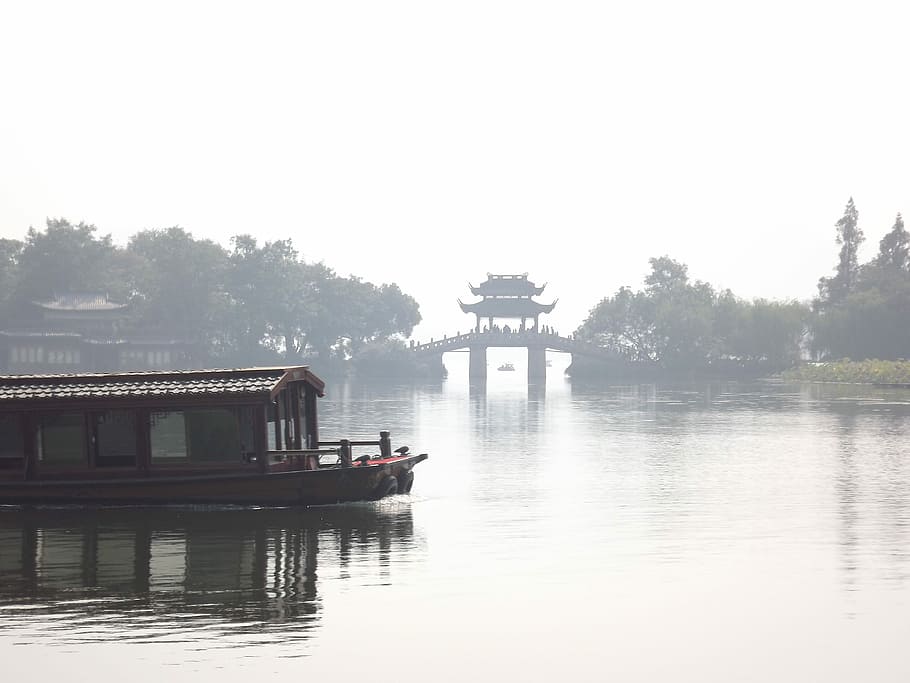 China, Boot, Bridge, Lake, Chinese, Day, quiet, atmosphere HD wallpaper