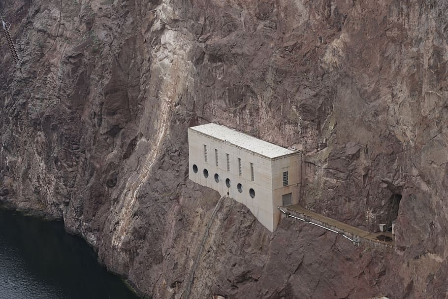 aerial shot of beige concrete building, hoover dam, nevada, power, HD wallpaper
