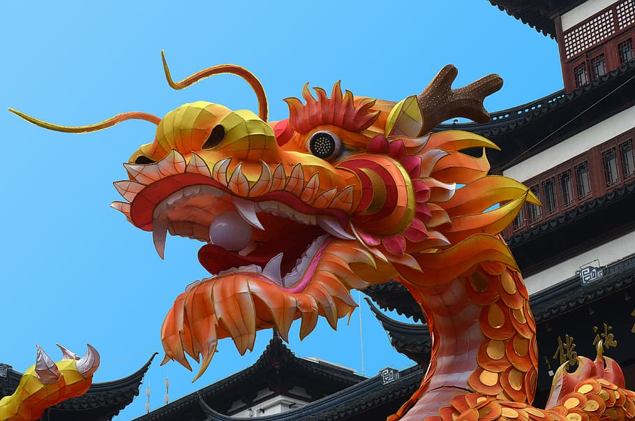 dragon figure outdoors, china, shanghai, festival, representation