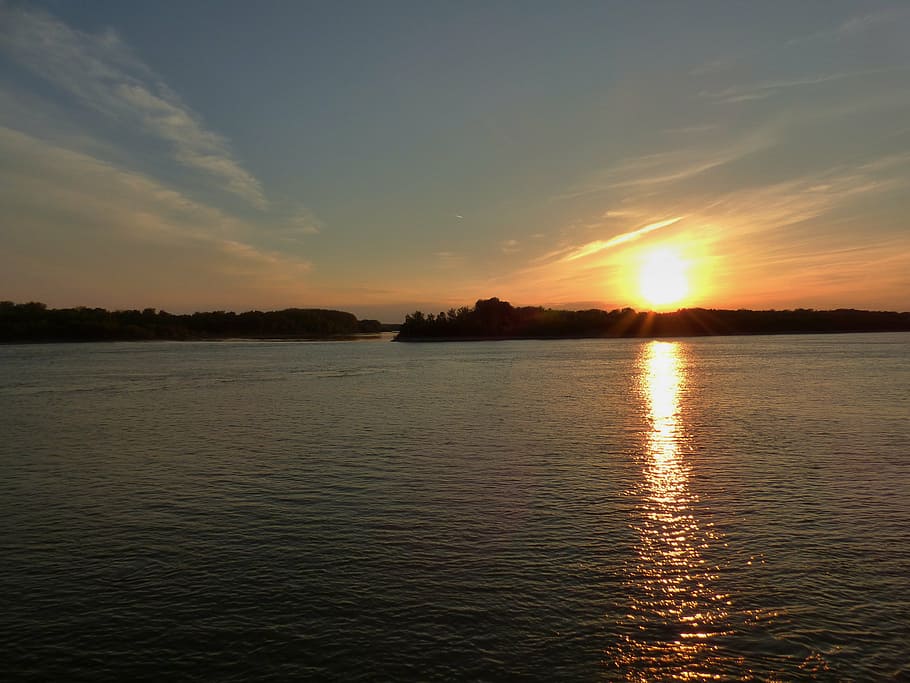 west, the sun, danube, sky, water, sunset, scenics - nature HD wallpaper
