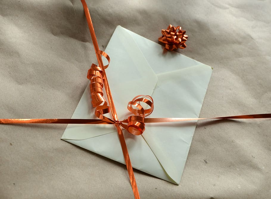 white envelope on gray textile, gift, wrapping paper, packaging HD wallpaper