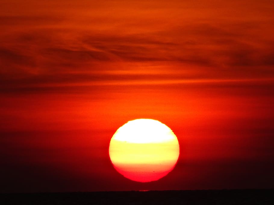 sol, sunset, mar, red, landscape, sky, beauty in nature, circle HD wallpaper