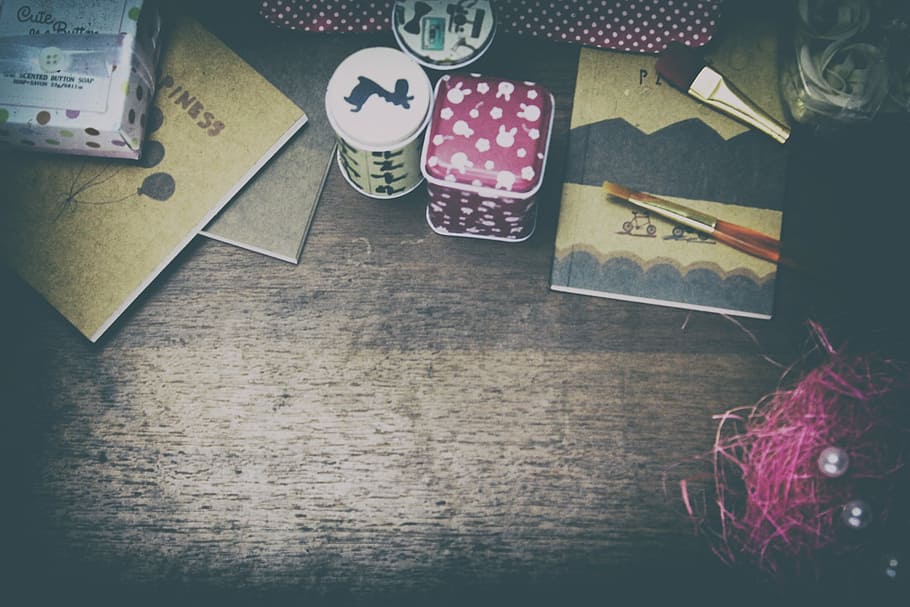 workspace, teble, items, table, indoors, high angle view, still life HD wallpaper