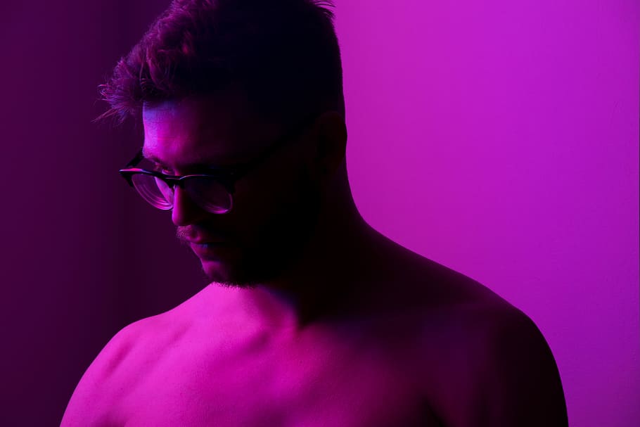 Hd Wallpaper Neon Self Portrait Person Standing In Purple Light Room Illuminated Wallpaper