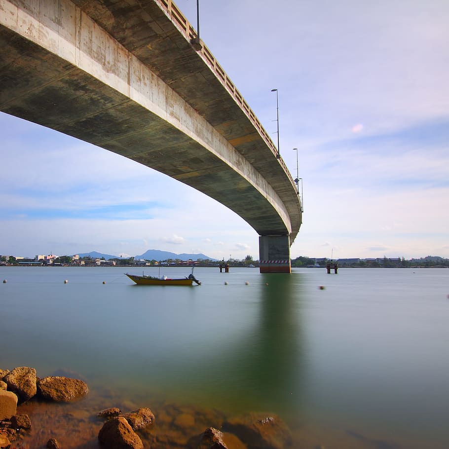 White Bridge, architecture, boat, infrastructure, river, water HD wallpaper
