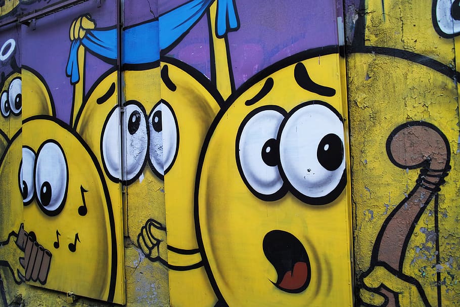 funny, graffiti, istanbul, street, turkey, yellow, face, horror, HD wallpaper