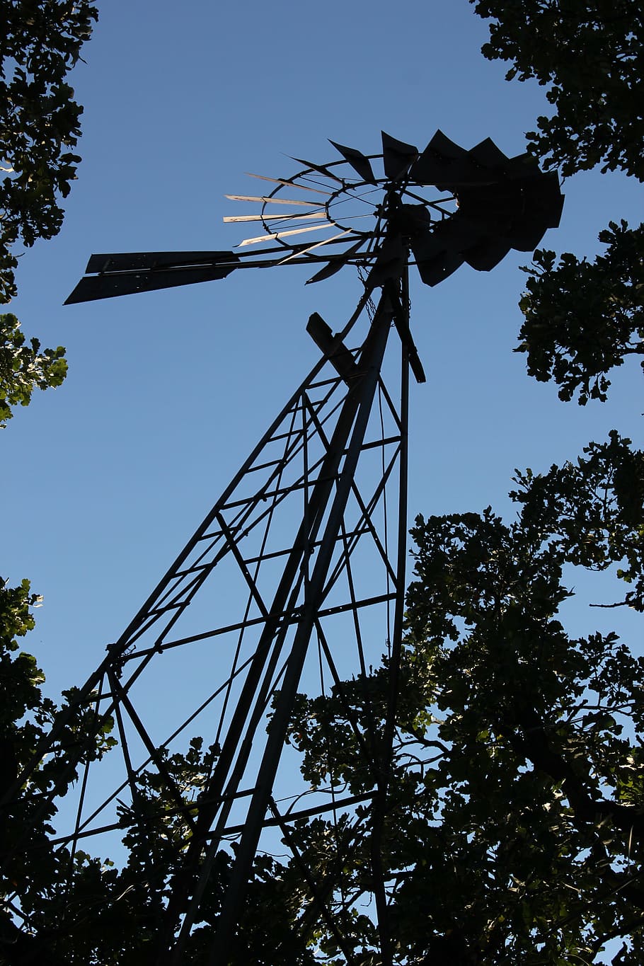 windmill, abandoned, old, silhouette, steel, construction, low angle view HD wallpaper