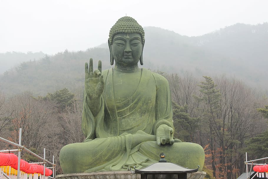 bronze amitabha statue, cheonan, taejo mountain, sculpture, HD wallpaper