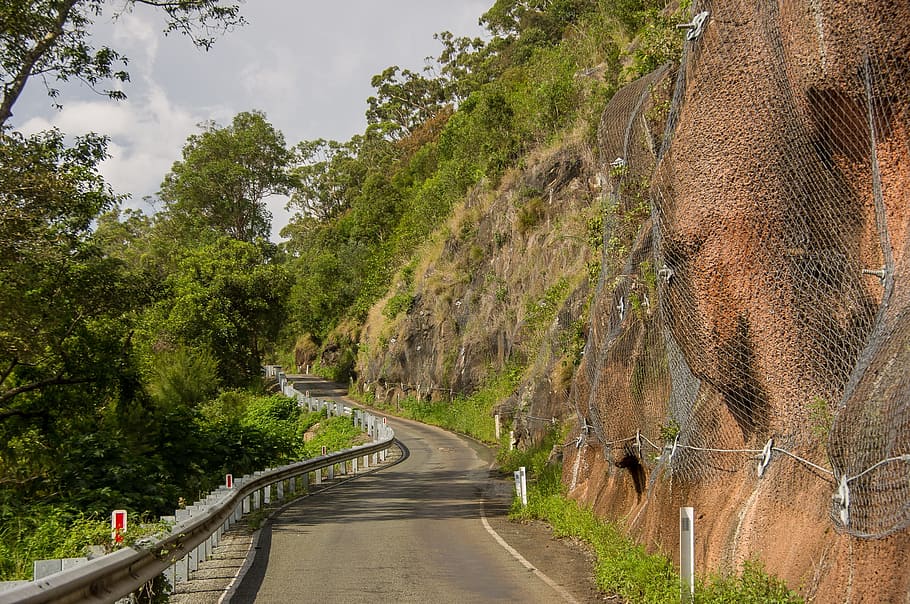 road, narrow, protection, netting, barrier, defences, landslide, HD wallpaper