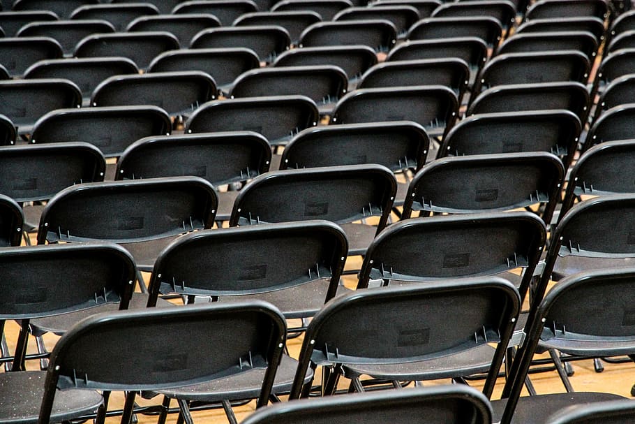 chairs, seat, sit, presentation, lecture, performance, black, HD wallpaper