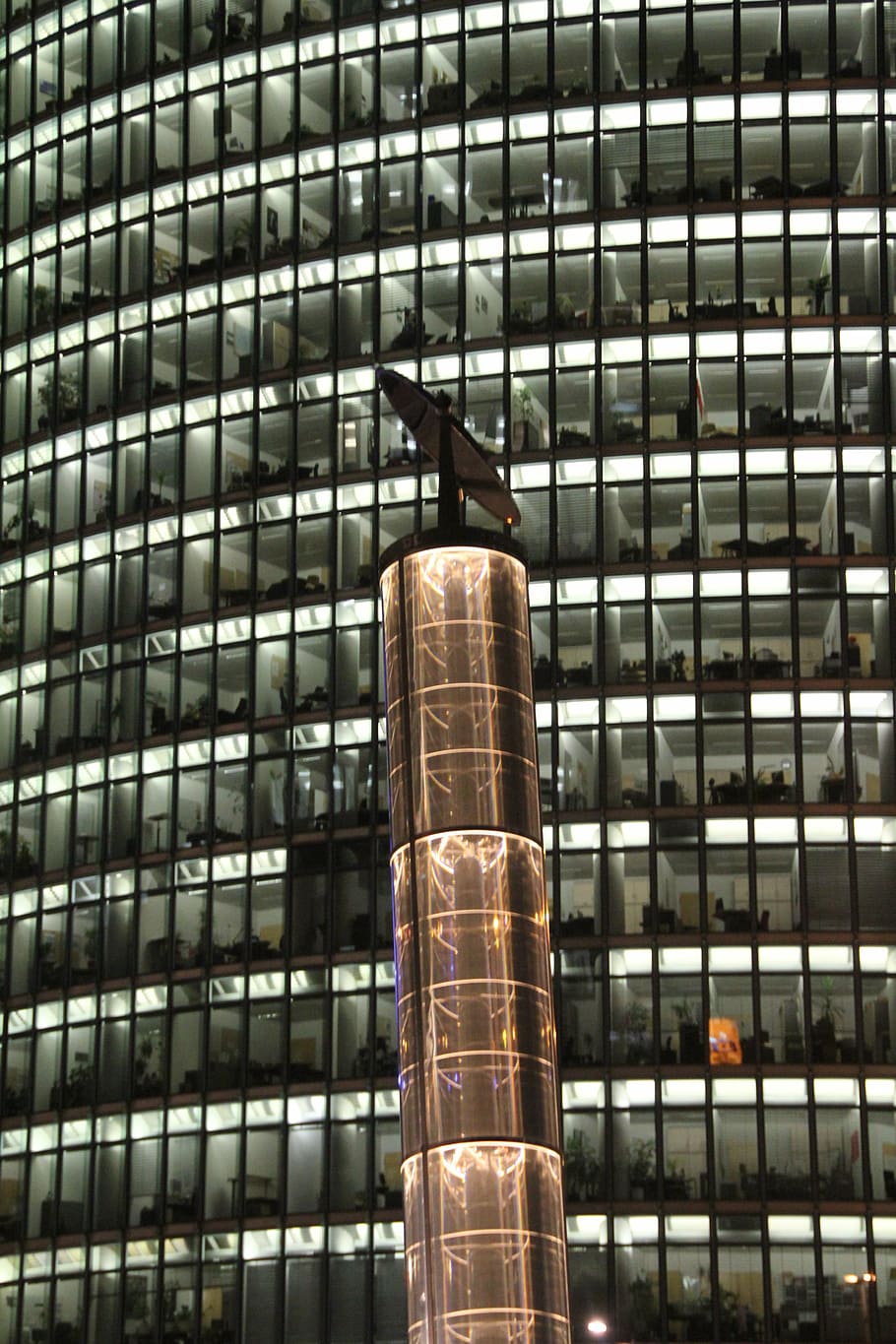 skyscraper, lighting, facade, bowever, lamps, window, dark HD wallpaper