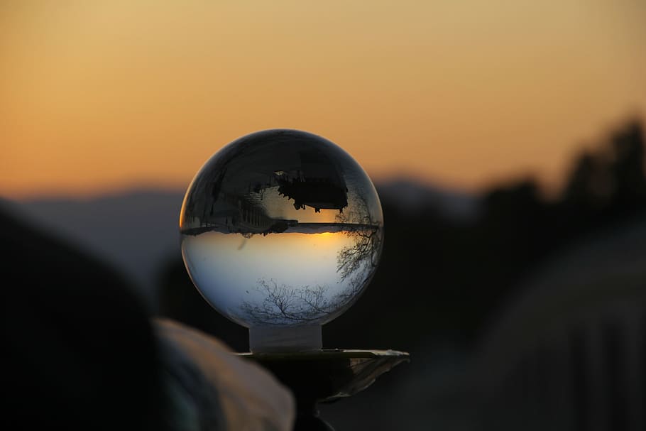 sunset, crystal ball, at dusk, sky, close-up, sphere, glass - material HD wallpaper