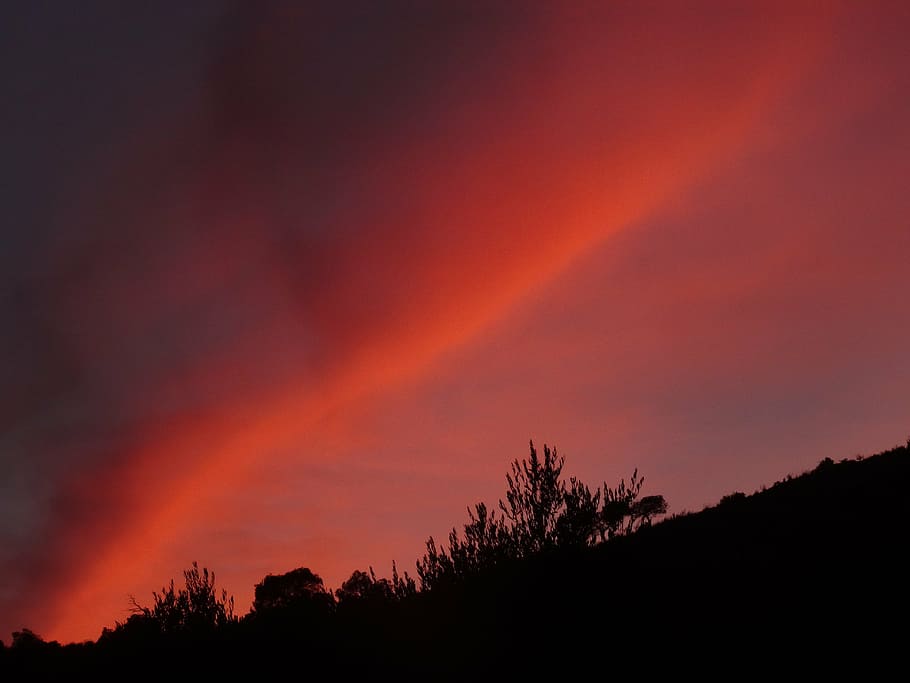 evening sky, sunset, afterglow, silhouette, beauty in nature HD wallpaper
