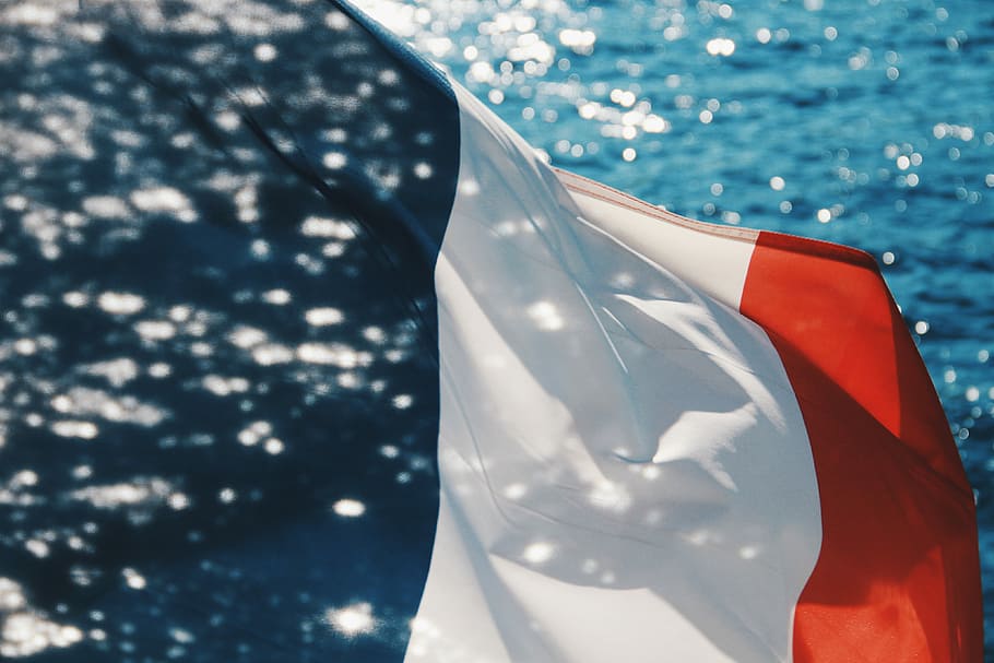 black, white, and red falg, untitled, flag, blue, sea, ocean HD wallpaper