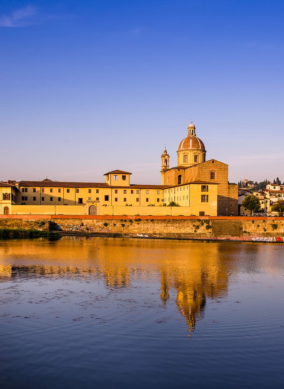 Florence, Church, Tuscany, Monument, river arno, reflections, HD wallpaper