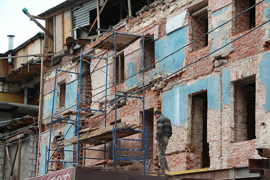 bauruine, site, construction, old, old building, scaffold, architecture HD wallpaper