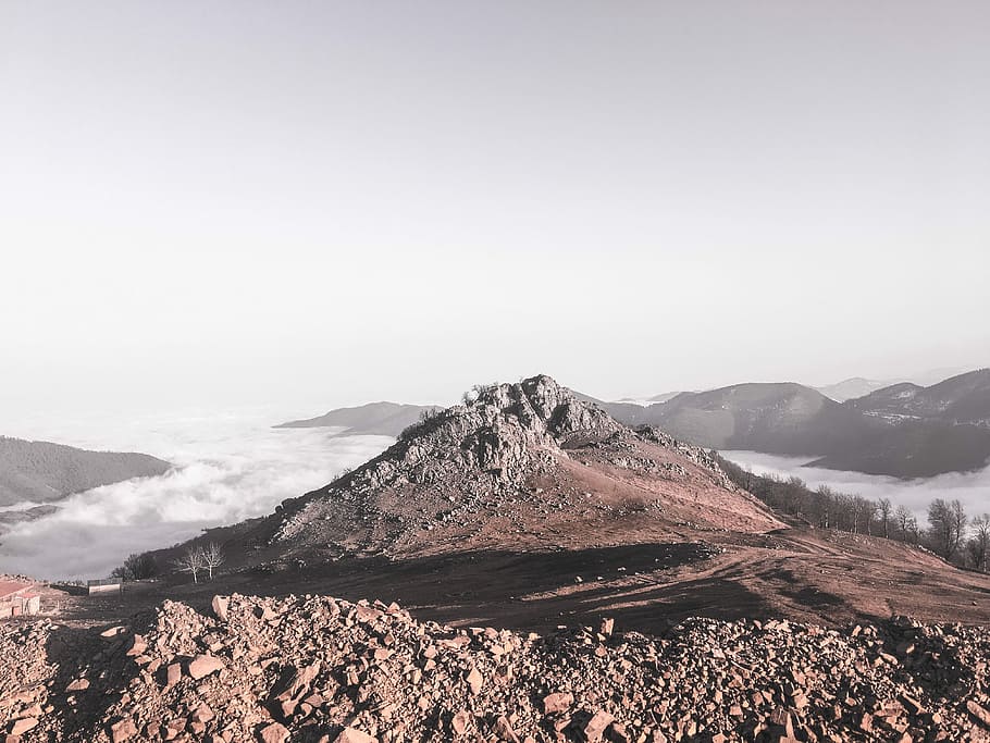 scenery of a mountain above clouds, rock, sky, horizon, nature HD wallpaper