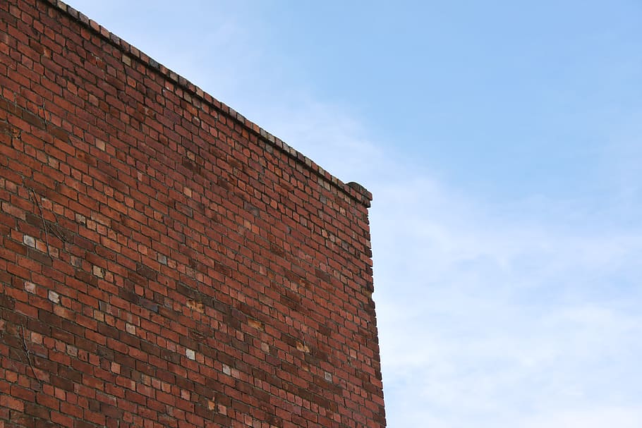 brick, building, wall, sky, blue, red, structure, texture, brickwork HD wallpaper
