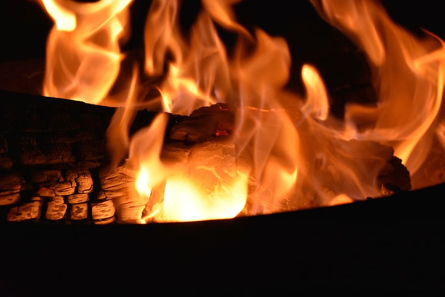 bonfire, campfire, flame, burn, heat, hot, warm, orange, blaze HD wallpaper