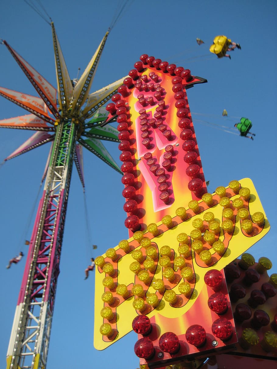 HD wallpaper: fair, swings, colors, amusement, carnival, ride, sky, low ...