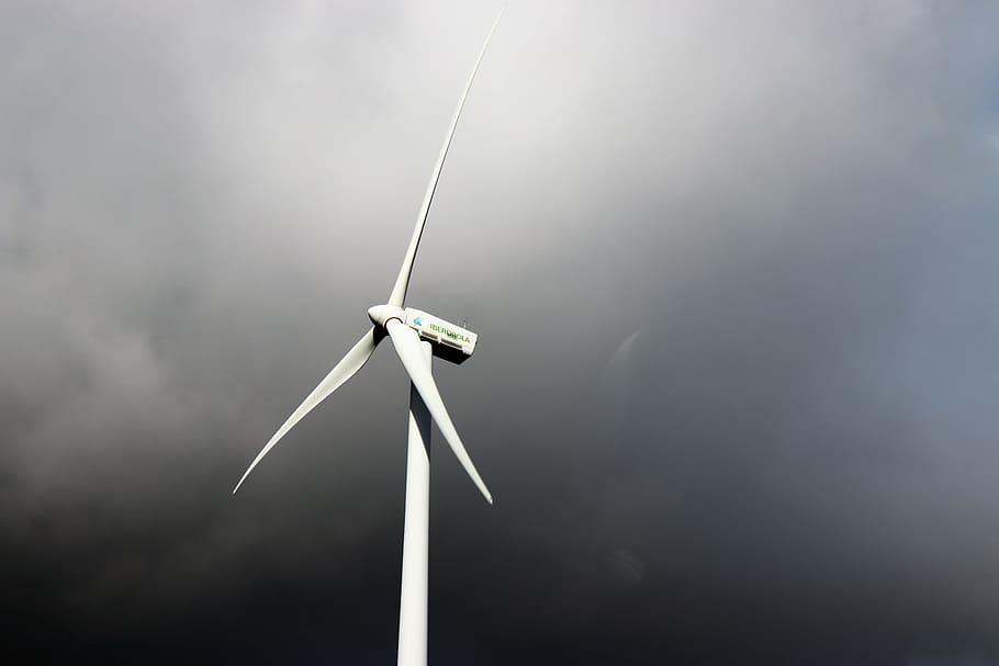White Windmill Under Gray Cloudy Sky, alternative, alternative energy HD wallpaper