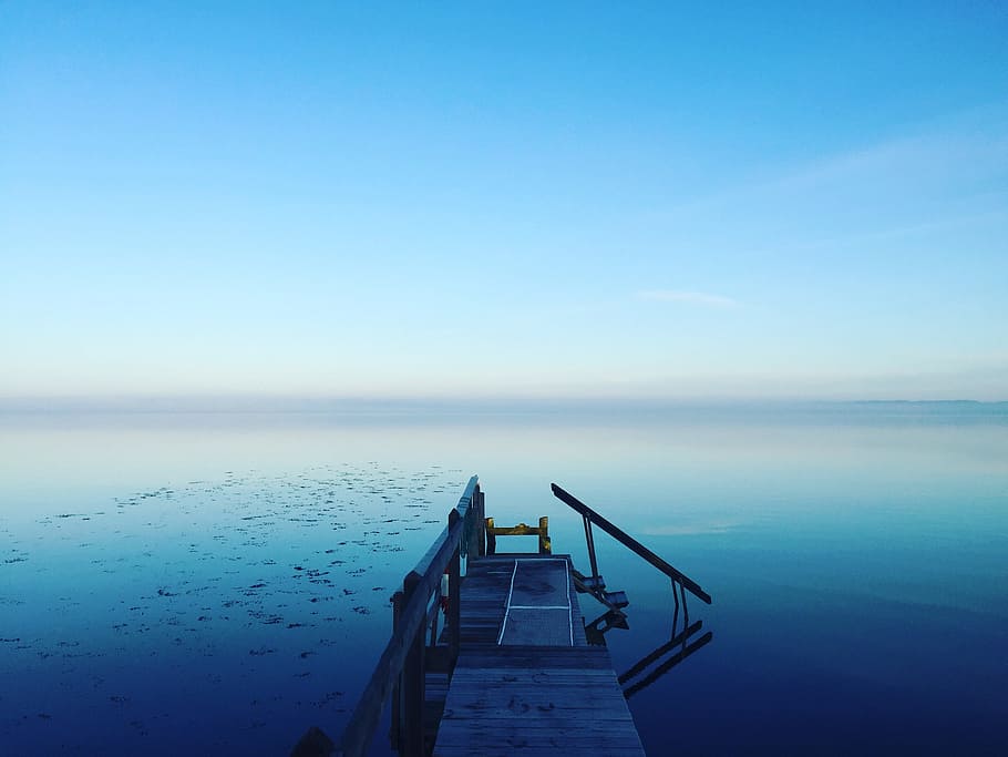 HD wallpaper: photography of calm body of water, wooden dock on in body ...