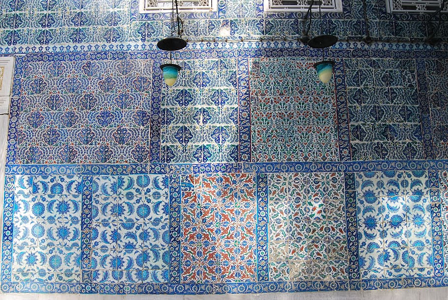blue floral textile, istanbul, turkey