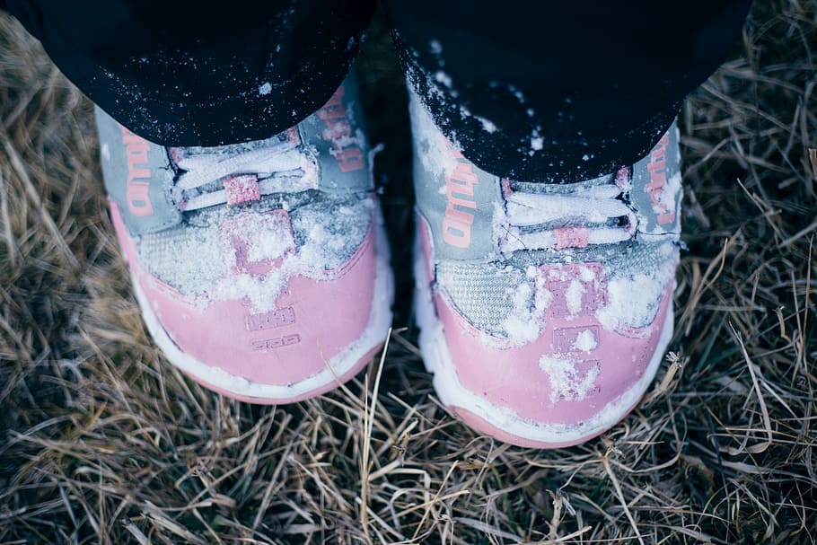 Snowboard boots, sports, shoe, outdoors, grass, pair, day, low section HD wallpaper