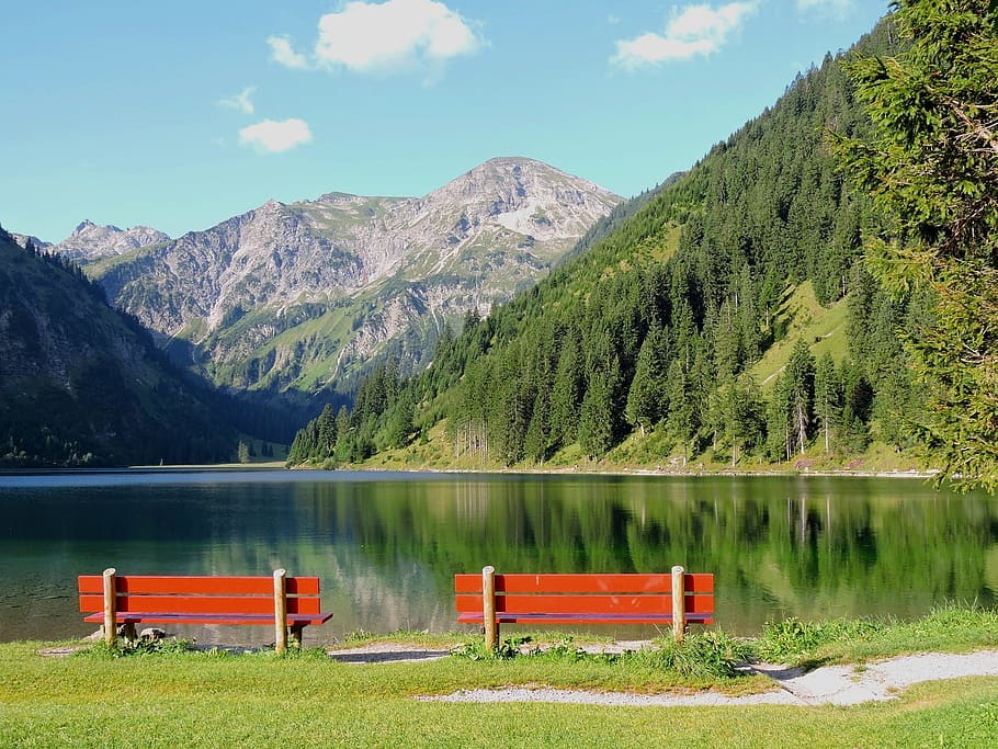 vilsalpsee, tannheim, natural bathing lake, mountain, water, HD wallpaper