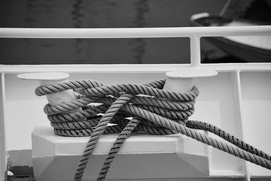 nodes, strings, marine knots, ropes, arimage, sea, tie, black and white HD wallpaper