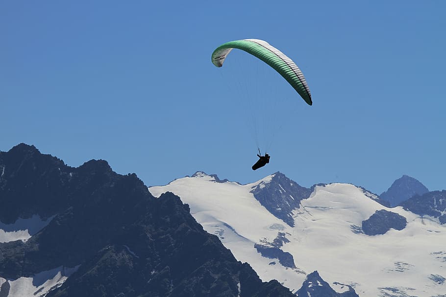 paragliding, fly, paraglider, berner, bernese oberland, alps, HD wallpaper