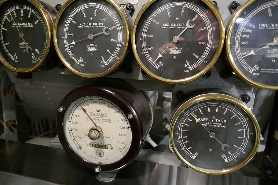 submarine, gauge, dial, control, pressure, antique, equipment