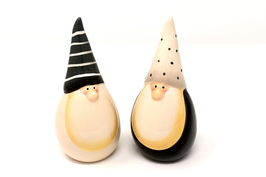 two beige gnome figurines, imp, ceramic, christmas, figures HD wallpaper