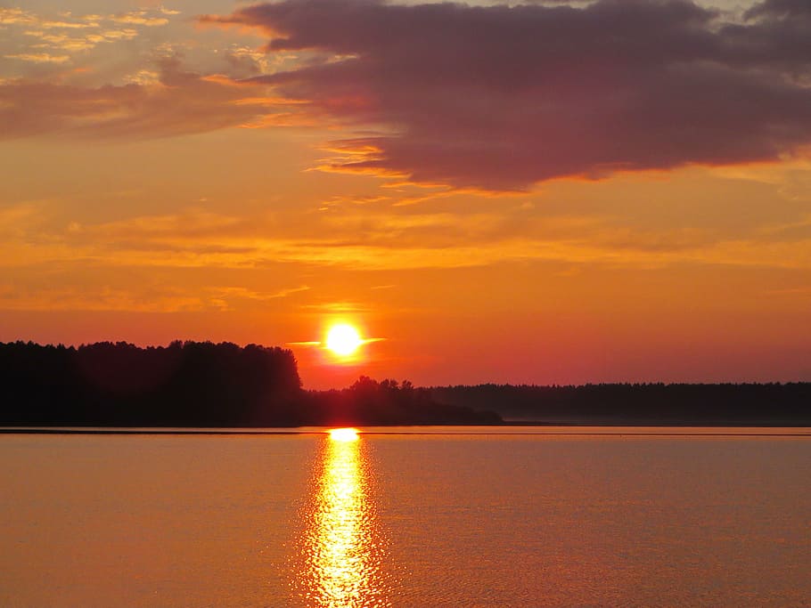 midnight sun, lake onega, sunset, landscape, water, scenics - nature