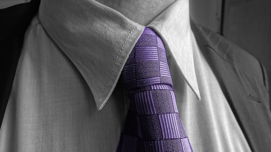 selective color photo of person wearing purple necktie and suit jacket, HD wallpaper