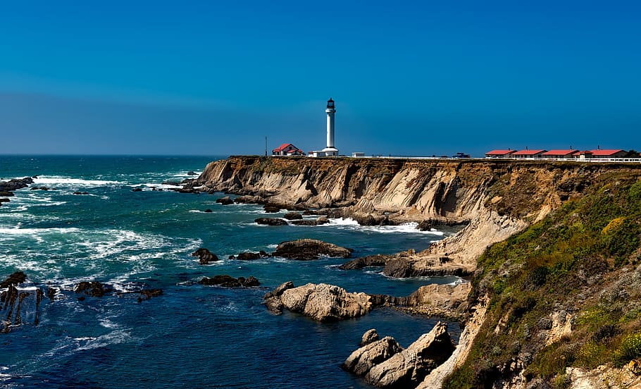 body of water during daytime phot o, point arena lighthouse, ocean, HD wallpaper